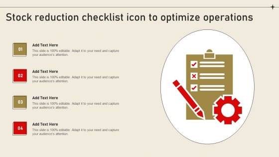 Stock Reduction Checklist Icon To Optimize Operations Portrait PDF