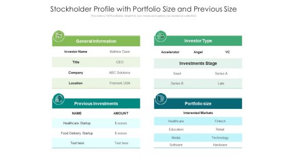 Stockholder Profile With Portfolio Size And Previous Size Ppt PowerPoint Presentation Layouts Graphics Template PDF