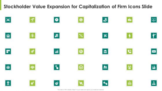 Stockholder Value Expansion For Capitalization Of Firm Icons Slide Ppt Professional Slideshow Pdf