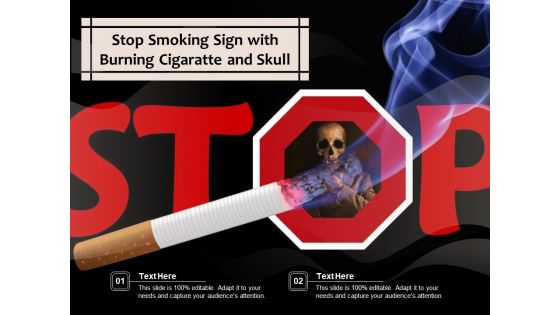 Stop Smoking Sign With Burning Cigaratte And Skull Ppt PowerPoint Presentation Gallery Layout Ideas PDF