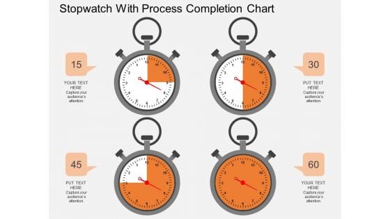 Stopwatch With Process Completion Chart Powerpoint Template Stopwatch With Process Completion Chart Powerpoint Template