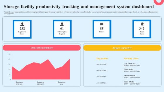 Storage Facility Productivity Tracking And Management System Dashboard Diagrams PDF