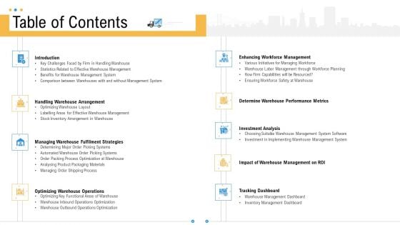 Storage Logistics Table Of Contents Slides PDF