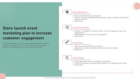 Store Launch Event Marketing Plan To Increase Customer Engagement Infographics PDF Store Launch Event Marketing Plan To Increase Customer Engagement Infographics PDF