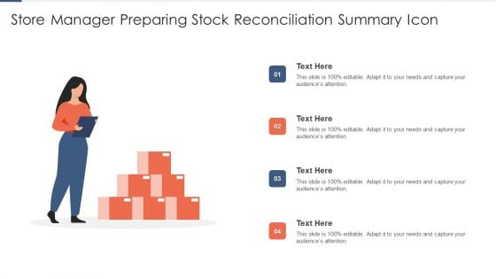 Store Manager Preparing Stock Reconciliation Summary Icon Template PDF