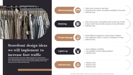 Storefront Design Ideas We Will Implement To Increase Foot Traffic Opening Retail Store In Untapped Background PDF Storefront Design Ideas We Will Implement To Increase Foot Traffic Opening Retail Store In Untapped Background PDF