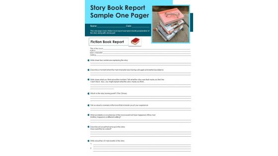 Story Book Report Sample One Pager PDF Document PPT Template