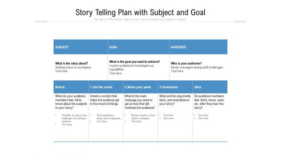 Story Telling Plan With Subject And Goal Ppt PowerPoint Presentation File Skills PDF Story Telling Plan With Subject And Goal Ppt PowerPoint Presentation File Skills PDF