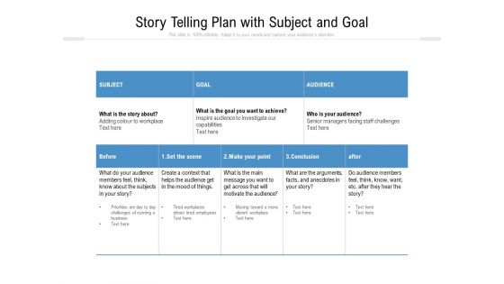 Story Telling Plan With Subject And Goal Ppt PowerPoint Presentation File Skills PDF