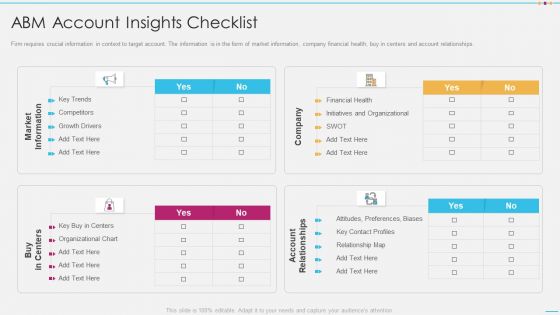 Strategic Account Management By Selling And Advertisement Abm Account Insights Checklist Sample PDF