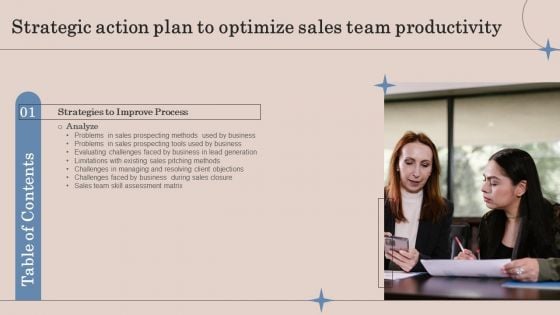 Strategic Action Plan To Optimize Sales Team Productivity Table Of Contents Pictures PDF