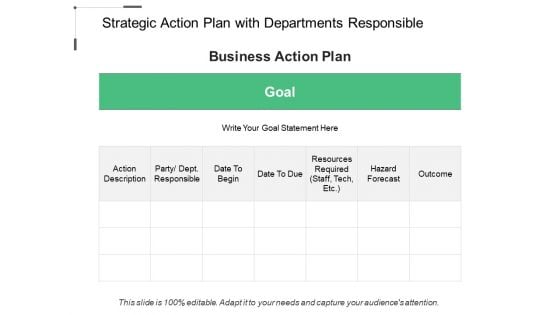 Strategic Action Plan With Departments Responsible Ppt PowerPoint Presentation Icon Deck PDF