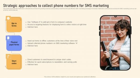Strategic Approaches To Collect Phone Numbers For SMS Marketing Ppt PowerPoint Presentation File Infographic Template PDF Strategic Approaches To Collect Phone Numbers For SMS Marketing Ppt PowerPoint Presentation File Infographic Template PDF