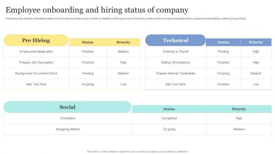 Strategic Approaches To Efficient Candidate Selection Employee Onboarding And Hiring Status Of Company Demonstration PDF