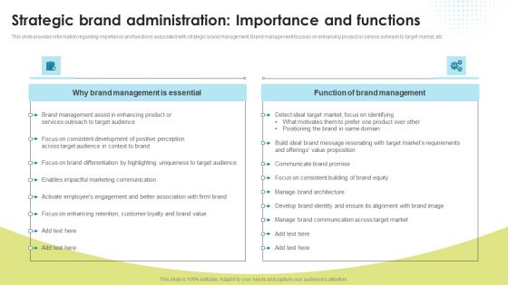 Strategic Brand Administration Importance And Functions Brand Administration Infographics PDF