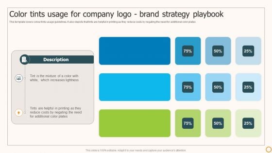 Strategic Brand Playbook Color Tints Usage For Company Logo Brand Strategy Playbook Sample PDF Strategic Brand Playbook Color Tints Usage For Company Logo Brand Strategy Playbook Sample PDF