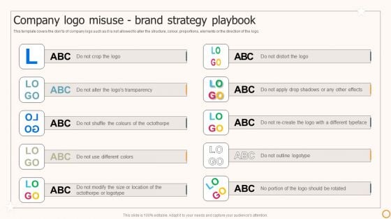 Strategic Brand Playbook Company Logo Misuse Brand Strategy Playbook Icons PDF