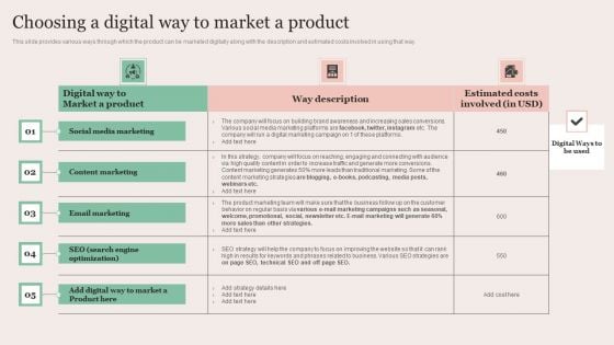 Strategic Brand Promotion For Enhanced Recognition And Revenue Growth Choosing A Digital Way To Market A Product Structure PDF