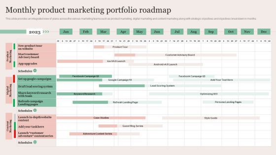 Strategic Brand Promotion For Enhanced Recognition And Revenue Growth Monthly Product Marketing Portfolio Roadmap Sample PDF