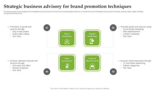 Strategic Business Advisory For Brand Promotion Techniques Summary PDF