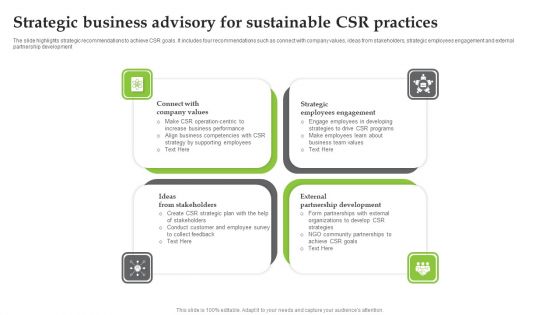 Strategic Business Advisory For Sustainable Csr Practices Clipart PDF