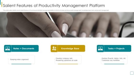 Strategic Business Efficiency Administration Tool Investor Financing Elevator Pitch Deck Salient Features Of Productivity Formats PDF Strategic Business Efficiency Administration Tool Investor Financing Elevator Pitch Deck Salient Features Of Productivity Formats PDF