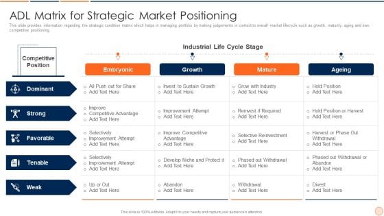 Strategic Business Plan Effective Tools And Templates Set 1 Adl Matrix For Strategic Market Positioning Template PDF