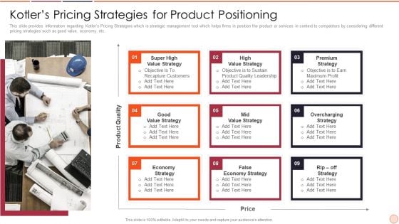 Strategic Business Plan Effective Tools And Templates Set 2 Kotlers Pricing Strategies For Product Positioning Pictures PDF