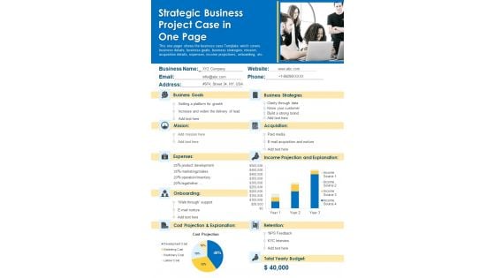 Strategic Business Project Case In One Page PDF Document PPT Template