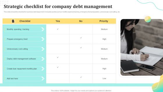 Strategic Checklist For Company Debt Management Ppt Layouts Example File PDF