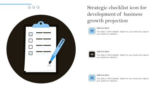 Strategic Checklist Icon For Development Of Business Growth Projection Guidelines PDF