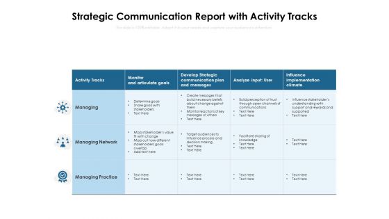Strategic Communication Report With Activity Tracks Ppt PowerPoint Presentation Gallery Structure PDF