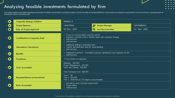 Strategic Corporate Planning To Attain Analyzing Feasible Investments Formulated By Firm Template PDF