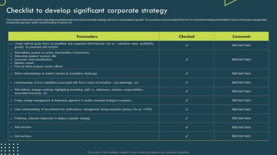 Strategic Corporate Planning To Attain Checklist To Develop Significant Corporate Strategy Rules PDF Strategic Corporate Planning To Attain Checklist To Develop Significant Corporate Strategy Rules PDF