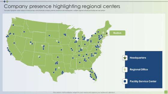 Strategic FM Services Company Presence Highlighting Regional Centers Ppt PowerPoint Presentation Diagram Templates PDF
