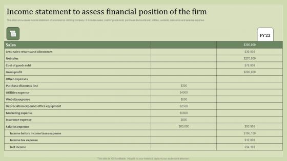 Strategic Financial Plan Income Statement To Assess Financial Position Of The Firm Icons PDF