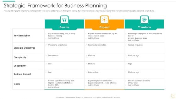 Strategic Framework For Business Planning Clipart PDF