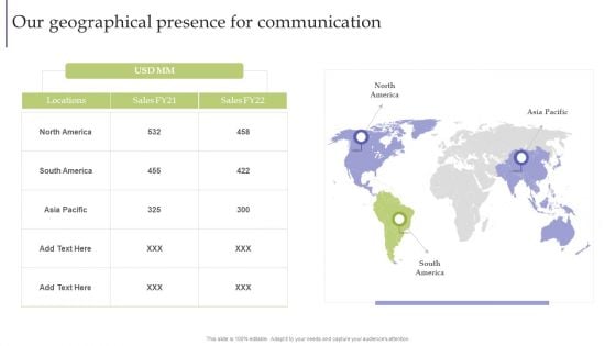 Strategic Guide For Corporate Executive Our Geographical Presence For Communication Pictures PDF