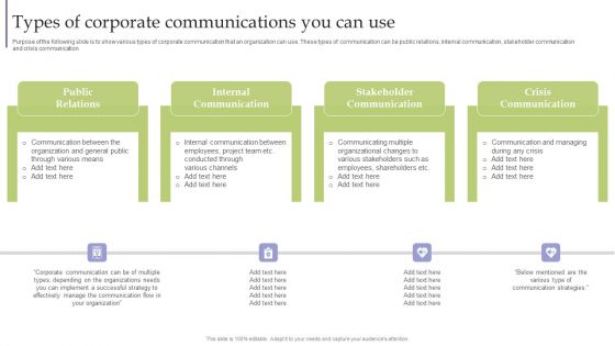 Strategic Guide For Corporate Executive Types Of Corporate Communications You Can Use Graphics PDF