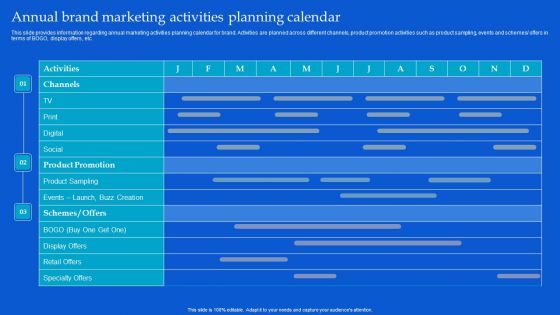 Strategic Guide To Build Brand Personality Annual Brand Marketing Activities Planning Calendar Icons PDF