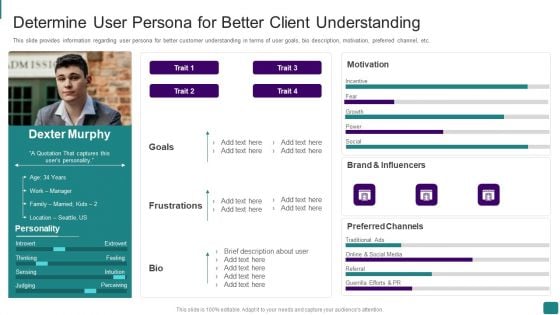 Strategic Guide To Launch New Product In Market Determine User Persona For Better Client Understanding Elements PDF