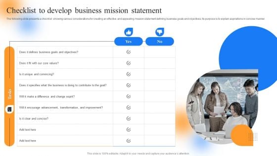 Strategic Guide To Perform Marketing Checklist To Develop Business Mission Statement Mockup PDF