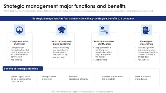 Strategic Management Major Functions And Benefits Diagrams PDF