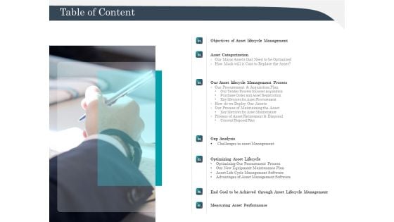 Strategic Management Of Assets Table Of Content Formats PDF