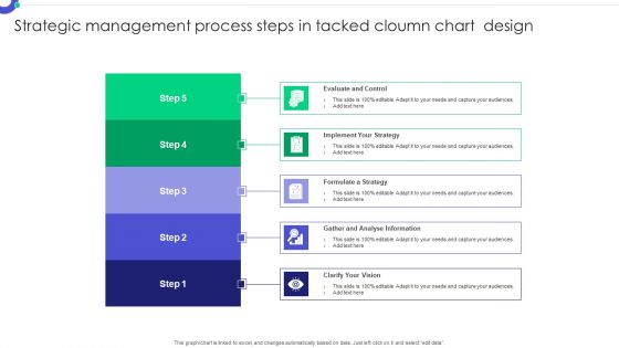 Strategic Management Process Steps In Tacked Cloumn Chart Design Pictures PDF