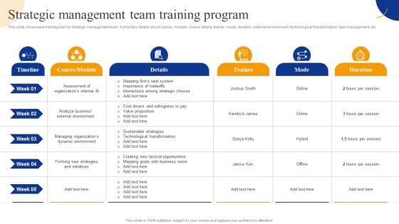 Strategic Management Team Training Program Strategic Management For Competitive Advantage Information PDF