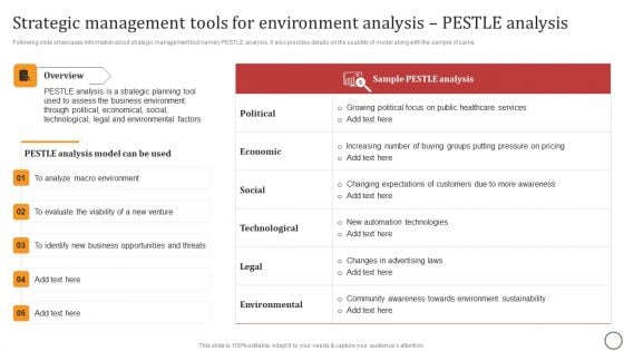 Strategic Management Tools For Environment Analysis PESTLE Analysis Elements PDF