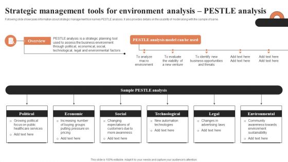 Strategic Management Tools For Environment Analysis PESTLE Analysis Ppt Styles Aids PDF