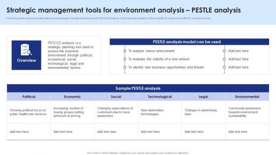 Strategic Management Tools For Environment Analysis Pestle Analysis Demonstration PDF