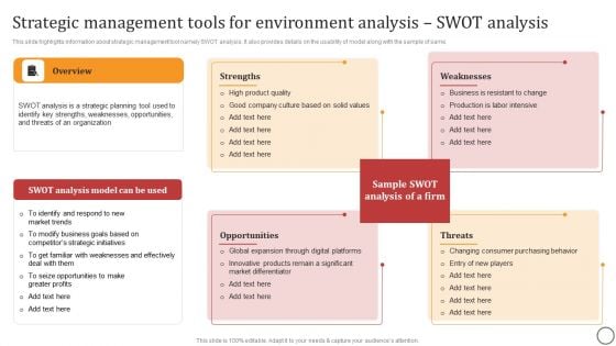 Strategic Management Tools For Environment Analysis SWOT Analysis Download PDF